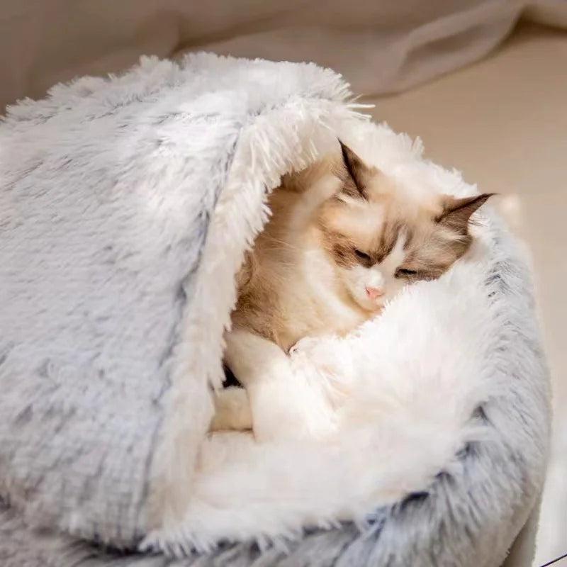 Cozy Semi-Closed Cat Bed - Warm Nest for Cats & Small Dogs - Pawsomes